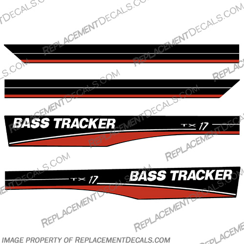 Bass Tracker Boats XT 17 Boat Decals - Red  bass, tracker, boats, pro, team, boat, hull, decal, sticker, kit, set, tx, 17, 