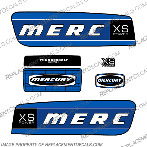 Mercury 2.5 Alien Cowl Retro XS Power Outboard Engine Decals - Blue merucyr, retro, xs, 2.5, alien, decals, decal, cowl, stickers, blue, mercury, outboard, engine, motor, thunderbolt, merc, 