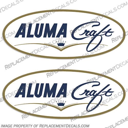 Alumacraft Boat Logo Decals - Vintage (Blue / Gold) aluma, craft, Vintage, Blue, Gold, 1961, Alumacraft, Model, K 16, aluminum, boat,