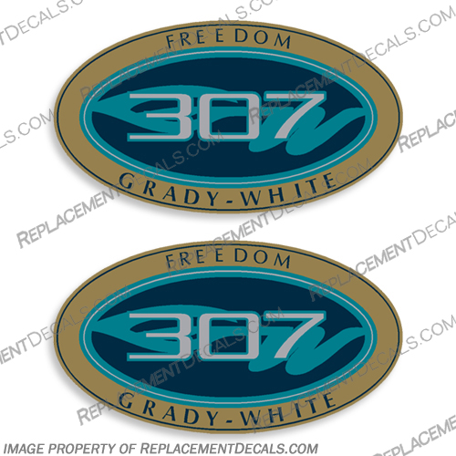 Grady White Freedom 307 Logo Decals (Set of 2) grady, white, 307, tournament, new, colors, decals, stickers, kit, set, of, two, 2, logo, logos, freedom, oval, boat, 