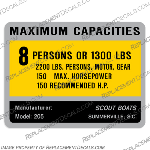 Scout Bay 205 Decal - 8 Person Capacity Decal scout, bay, scout bay, 205, 8, 8 person, capacity, decal