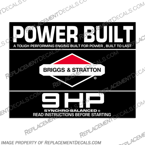 Briggs & Stratton 9HP Power Built Decal Briggs and Stratton, Briggs & Stratton, Briggs, Stratton, &, 9, 9hp, chainsaw, fuel, warning, label, decal, sticker