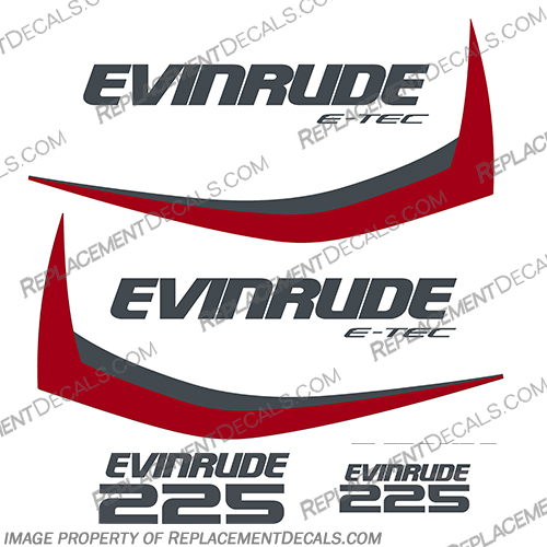 Evinrude 225hp G1 E-Tec Decal Kit (Red) - 2014-2016 evinrude, 250, 250hp, hp, e-tec, etec, 2013, 2012, 2014, g1, generation, outboard, engine, motor, decal, sticker, kit, set, 225, 225hp