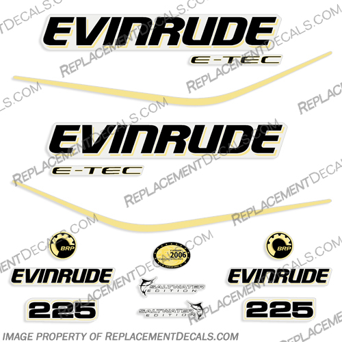 Evinrude 225hp E-Tec Decal Kit - Light Yellow evinrude, decals, 225, hp, e-tec, custom, yellow, stickers, boat, decals, decalm set, engine, outboard, motor, light, 