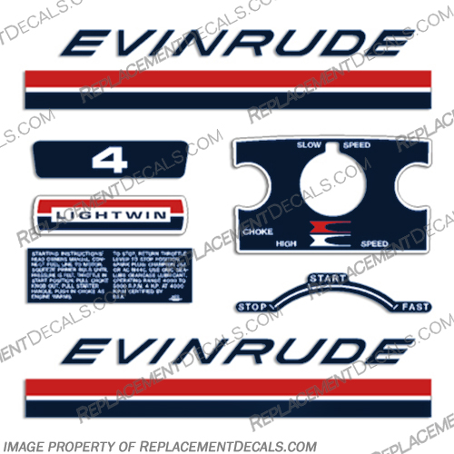 Evinrude 1969 4hp Decal Kit - Lightwin evinrude, 4hp, 4, hp, lightwin, light, win, decal, kit, stickers, set, decals, 1969, outboard, motor, engine, boat, 