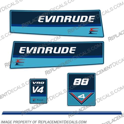 Evinrude 1984 - 1985 88hp VRO V4 Decal Kit evinrude, 4hp, 4, hp, lightwin, light, win, decal, kit, stickers, set, decals, 1969, outboard, motor, engine, boat, 1984, 1985, 88, 88hp, VRO, V4