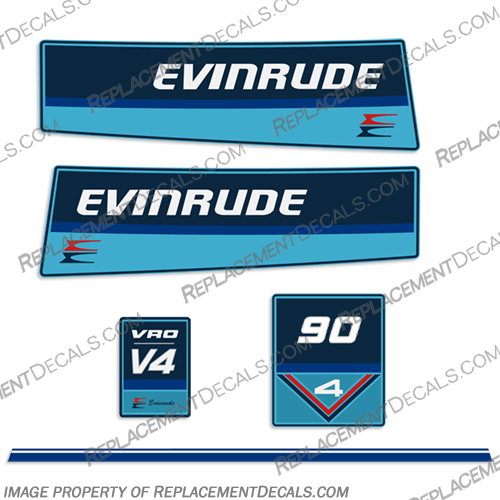 Evinrude 1984 - 1985 90hp VRO V4 Decal Kit evinrude, 4hp, 4, hp, lightwin, light, win, decal, kit, stickers, set, decals, 1969, outboard, motor, engine, boat, 1984, 1985, 88, 88hp, VRO, V4, 90, 90hp