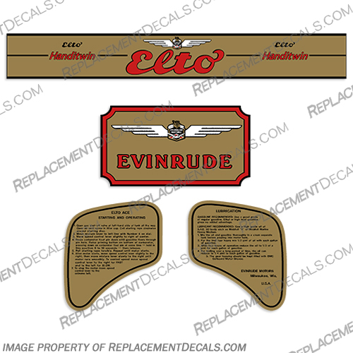 Evinrude 1936-1941 1.8hp Elto Handitwin Decal Kit  Evinrude, 1936, 1941, 1.8, 18hp, Elto, Handitwin, Ace, Decal, Decals, Kit, Decal Kit