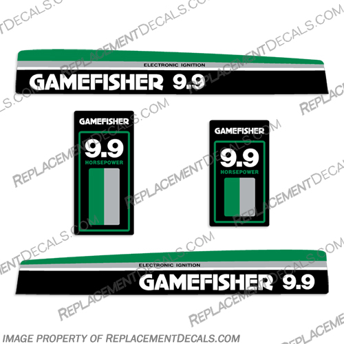 Gamefisher 1982 - 1983 9.9hp Outboard Decal Kit Gamefisher, 1982, 1983, 9.9, 9.9hp, hp, green