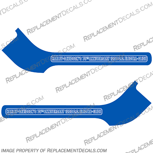 Harley-Davidson 75th Anniversary 1200 CC Fender Decal Kit  (Set of 2)  Blue / White harley, davidson, 75, 75th, anniversary, decal, sticker, fender, kit, set, decals, blue, white, motorcycle, bike, 