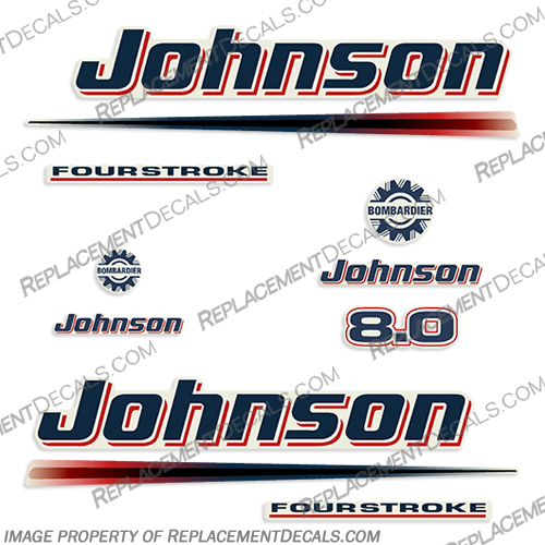 Johnson 8 hp 2002 - 2007 Decals  johnson, outboard, outboards, engine, motor, decal, kit, set, ocean, pro, red, 4, stroke, four, fourstroke, four stroke, 9.9, 9.9hp, 9hp, 10hp, 9, 2002, 2003, 2204, 2005, 2006, 2007