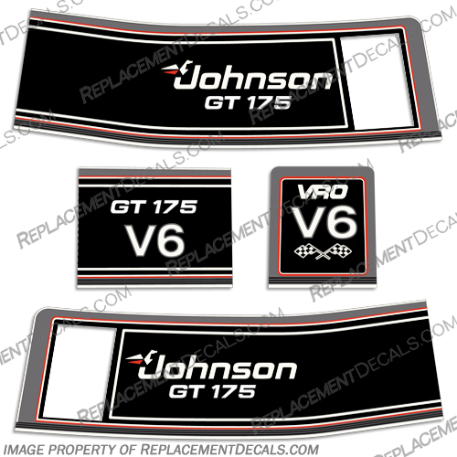 Johnson GT 175hp V6 Decals - 1988 1989 1990 1991 1992 1993 1994 johnson, decals, gt, 175, hp, v6, 1989, 1990, outboard, engine, decal, kit, set