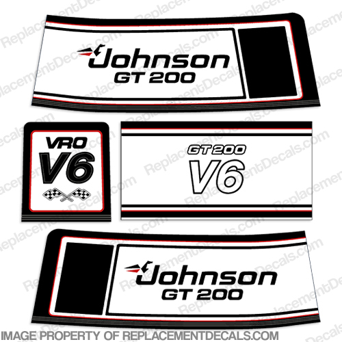 Johnson GT 200hp V6 White Engine Cowl Decals - 1986 1987 1988 johnson, decals, gt, 200, hp, v6, 1989, 1990, outboard, engine, decal, kit, set, White, engine, cowl, 1986, 1987, 1988, 1986 - 1888, 86, 87, 88, 86 - 88