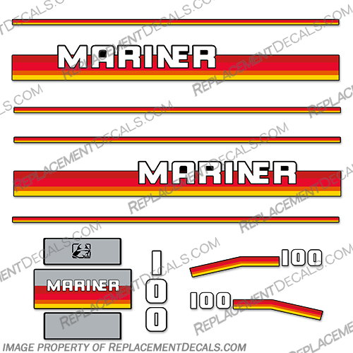 Mariner 100hp Decal Kit - 1990s  Mariner, decal, sticker, motor, outboard, cowl, engine, 100hp, 100, one, hundred, horsepower, kit, set, 1990, 1991, 1992, 19923, 1994, 1995, 1996, 1997, 1998, 1999,INCR10Aug2021