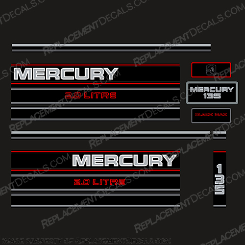 Mercury 135hp 2.0 Litre BlackMax Decal Kit - 1995  Mercury, 135hp, BlackMax, 2.0, 2, 2.5, Litre Decal Kit, - 1995, 1990, 90, 90s, Black Max, liter, litre, 135, Black, Max, 1994, 1996, INCR10Aug2021