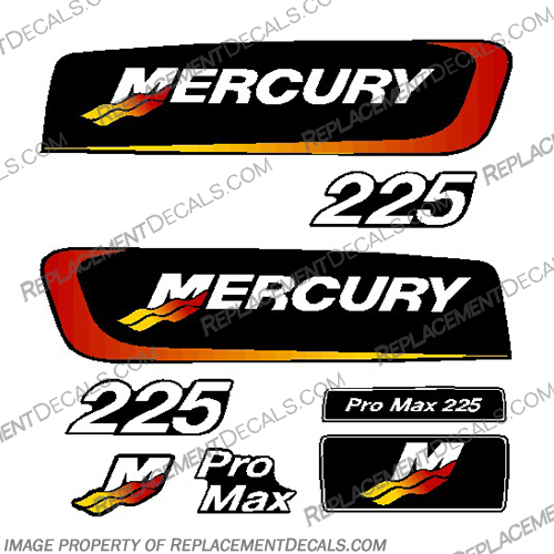 Mercury 225hp Pro Max Decal Kit  pro. max, pro max, pro-max, promax, 225, 225hp, 2.5, 225x, mercury, outboard, motor, engine, decal, sticker, kit, full, set, of decals, stickers