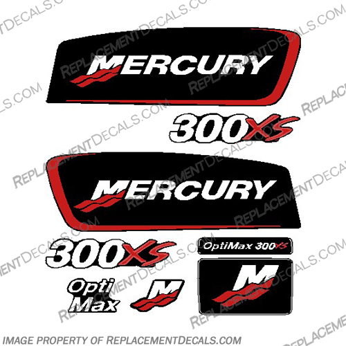 Mercury 300XS Optimax Outboard Motor Engine Decals - Red pro. max, pro max, pro-max, optimax, 300, 300xs, red, mercury, outboard, motor, engine