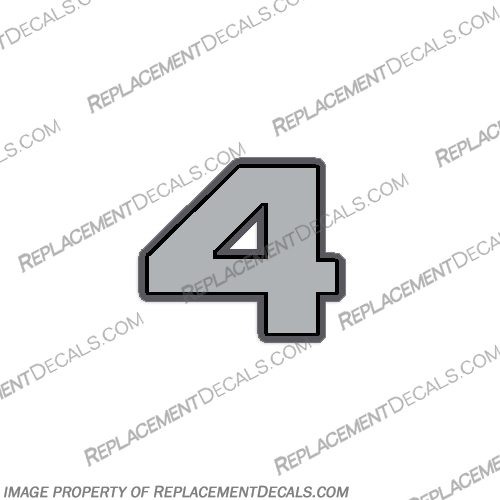 Mercury "4" Single Decal - Metallic Silver Mercury, Single, 4, "4", Decal, Metallic, Silver, Metallic Silver, Mercury 4, 4hp, hp, horsepower