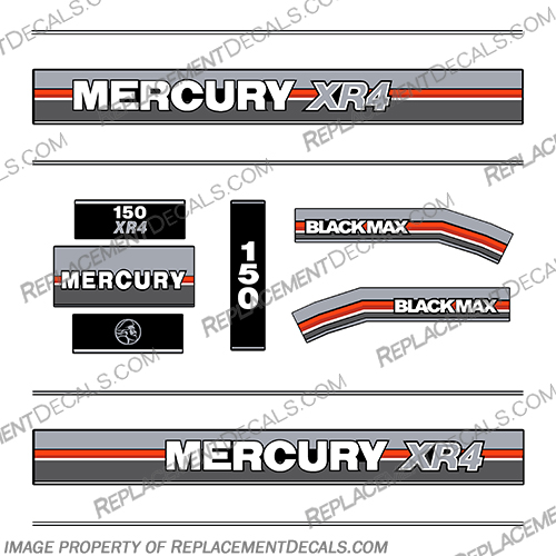 Mercury 1990 150HP XR4 BlackMax Outboard Engine Decals  mercury, decals, 150, hp, xr4, 1990, outboard, motor, engine, cowl, stickers, decal, kit