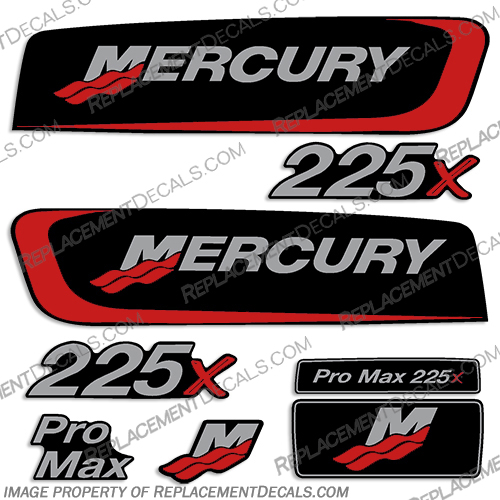 Mercury 225x ProMax Alien Cowl Decals - Custom Silver/Red pro. max, pro max, pro-max, 225, 225x, alien, cowl, alien cowl, Custom, Silver, Red, Mercury