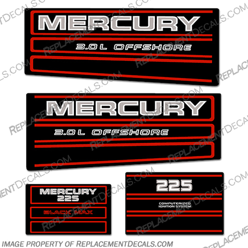 Mercury 225hp Offshore BlackMax Decals - Red Mercury, 225hp, 225, Offshore, Black, Max, BlackMax, Decal, Decals, Red