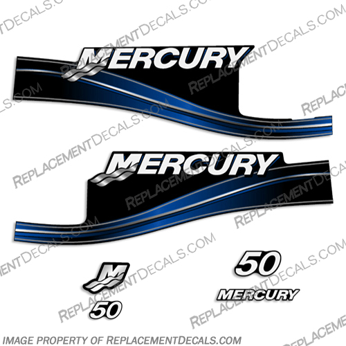 Mercury 50hp 2 Stroke Decal Kit (Blue) 2005 - 2009 50 hp, 2 stroke, 2005, 2006, 2007, 2008, 2009, 2-stroke, 05, 06, 07, 08, 09, INCR10Aug2021