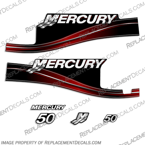 Mercury 50hp 2 Stroke Decal Kit 2005 - 2009 with Oil Window 50 hp, 2 stroke, 2005, 2006, 2007, 2008, 2009, oil window, INCR10Aug2021