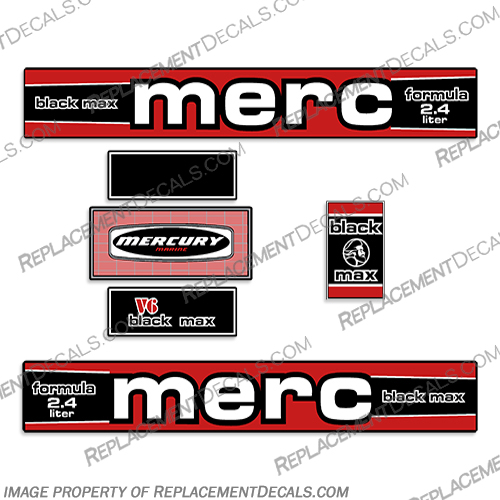 Mercury Blackmax Merc Racing V6 Formula 2.4L 1976 - 1978 Outboard Motor Engine Decals Mercury, Blackmax, Merc, Racing, V6, Formula, 2.4, 2.4L, 1976, 1977, 1978, Outboard, Motor, Engine, Decals, Decal