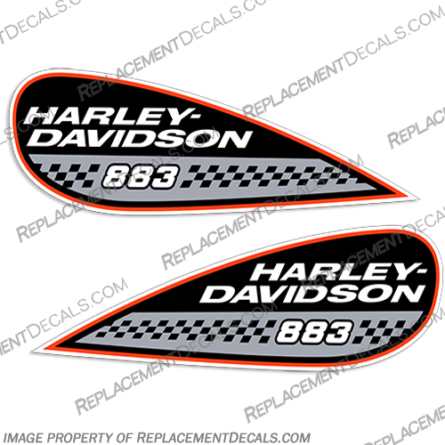 Harley Davidson 883 Checkered Fuel Gas Tank Decals (Set of 2) harley, harley davidson, harleydavidson, 883R, Screaming, Eagle, red, gold, gas, tank, fuel, fswg, fat, boy, wing, 883, Checkered