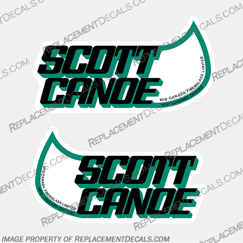 Scott Canoe Boat Decals (Style 2) - Green/Black (Set of 2) boat, logo, lettering, label, decal, sticker, kit, set, cadillac, scott, canoe, green, black