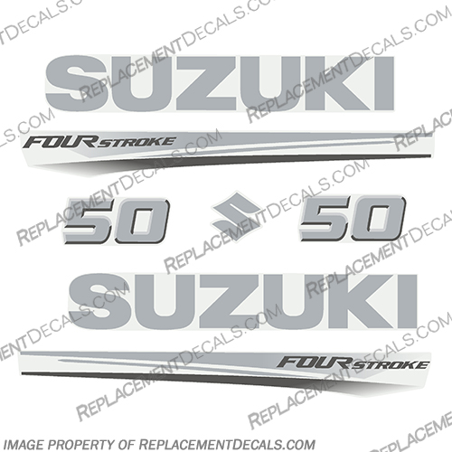 Suzuki 50 Fourstroke New 2017 and Up suzuki, 50, 50hp, 60hp, 60, 70hp, 2017, 2018, 2019, 2020, 2021, 2022, new, style, decal, decals, set, kit, stickers, outboard, engine, motor, fourstroke, silver